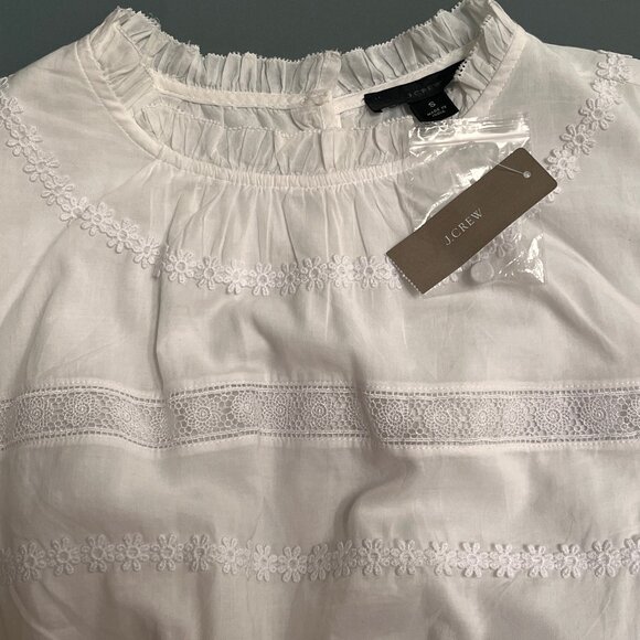 NWT!  J. Crew blouse with peplum waist, white lace on cream, Small - Picture 2 of 3